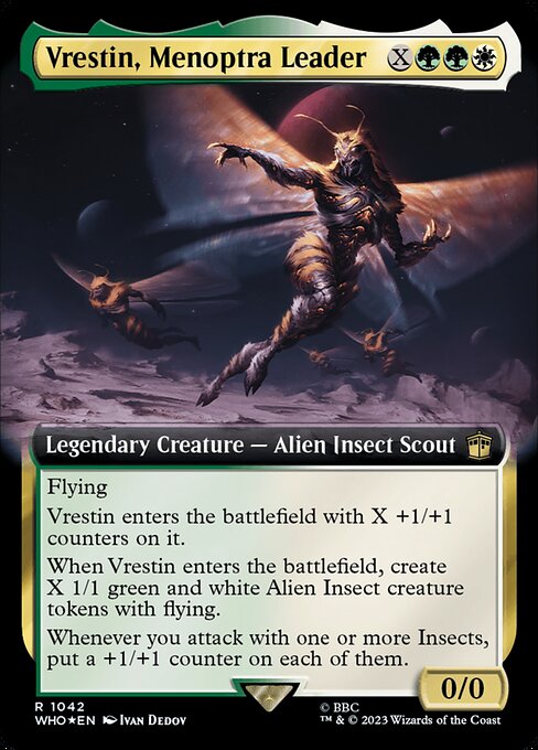 Vrestin, Menoptra Leader (Extended Art) (Surge Foil) - WHO - 1042